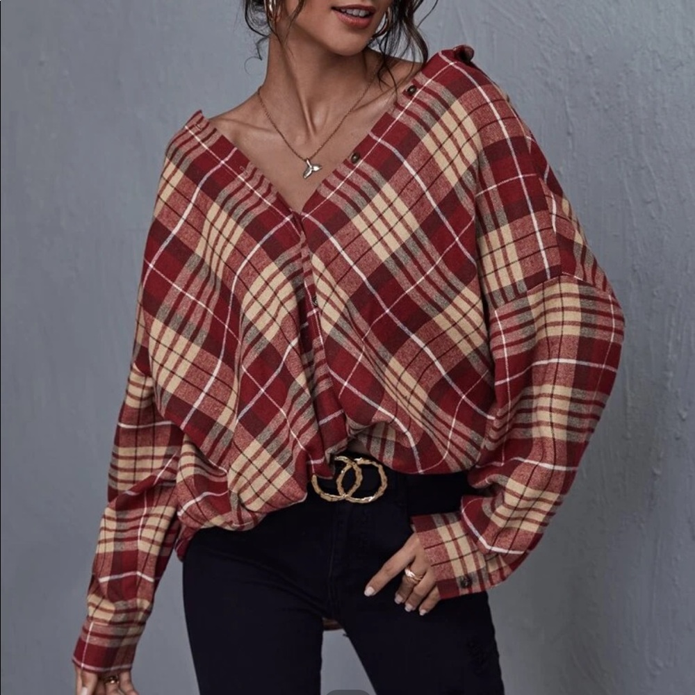 Off the Shoulder Oversized Flannel